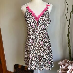 Vintage Kathryn Satin Cheetah Slip Dress Chemise Lingerie‎ Women's Size Medium